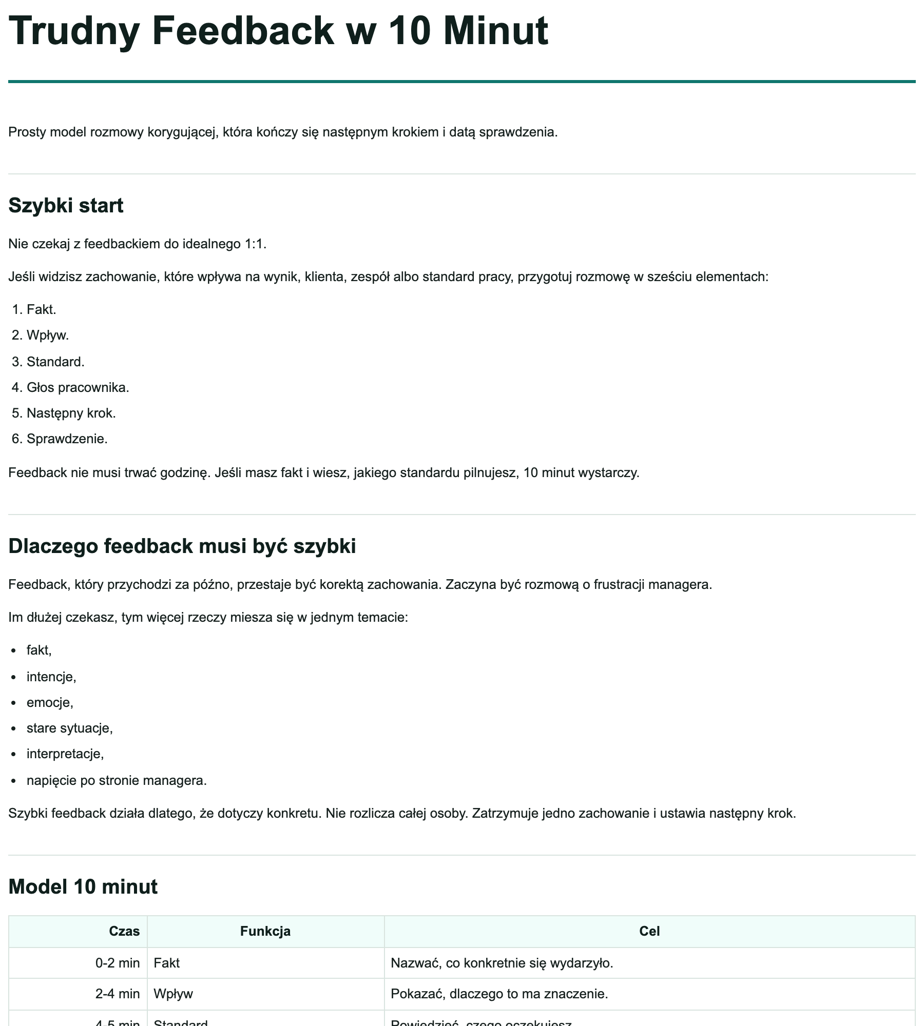 Podgląd PDF i workbooka Trudny Feedback w 10 Minut